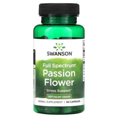 Swanson, Full Spectrum Passion Flower, 500 мг, 60 капсул Страстоцвет / Аптека | V4.Market